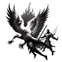 phoenix overlooking warrior battling 7 deadly sins tattoo design idea