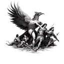 phoenix overlooking warrior battling 7 deadly sins tattoo design idea