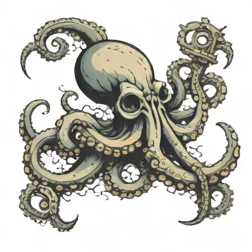 octopus wrapping its tentacles around a rusted anchor tattoo design idea