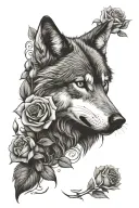 wolf and roses tattoo design idea