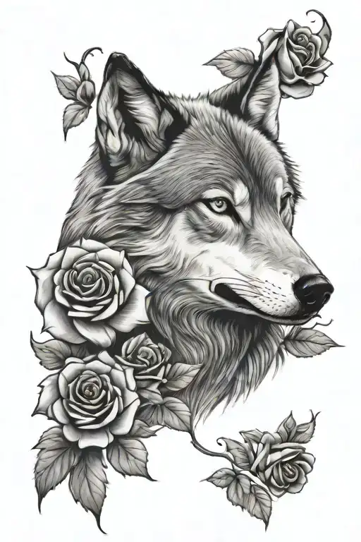 wolf and roses tattoo design idea