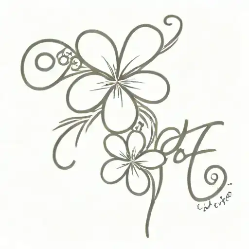 "soul mate" with a tiare flower smaller than the phrase tattoo design idea