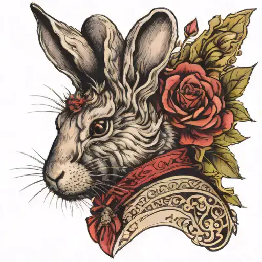 victorian rabbit in dress head shot image tattoo design idea