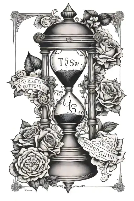 Victorian mansion. Gothic hourglass. Spade. quote: To some forever, is a matter of seconds tattoo design idea