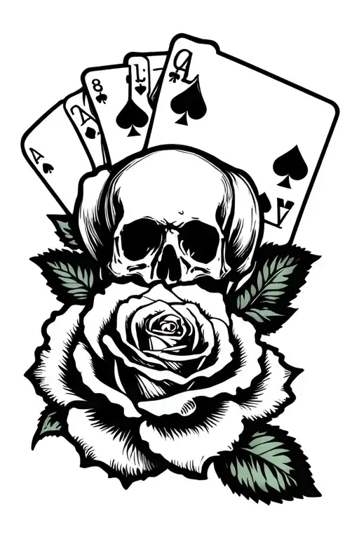 "Life's a Gamble" casino themed death rose tattoo stencil tattoo design idea