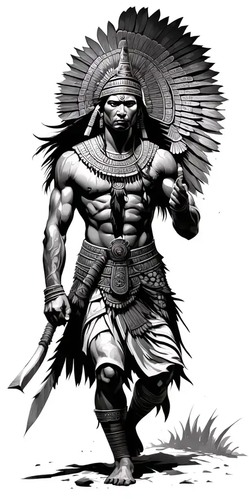 Mayan warrior walking to battle tattoo design idea