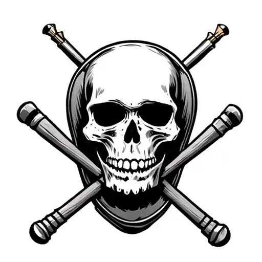 skull with drum sticks crossed tattoo design idea