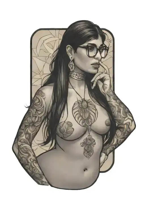 mia khalifa, full nude, big boobs, big ass, posing, tattoos tattoo design idea