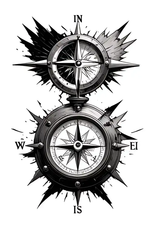 A compass combined with a clock that is broken, a compass for the place of the north is the brain and for the place of t tattoo design idea