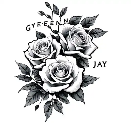 the names Gyeong-eun & Jay with roses on the right forearm sleeve tattoo tattoo design idea