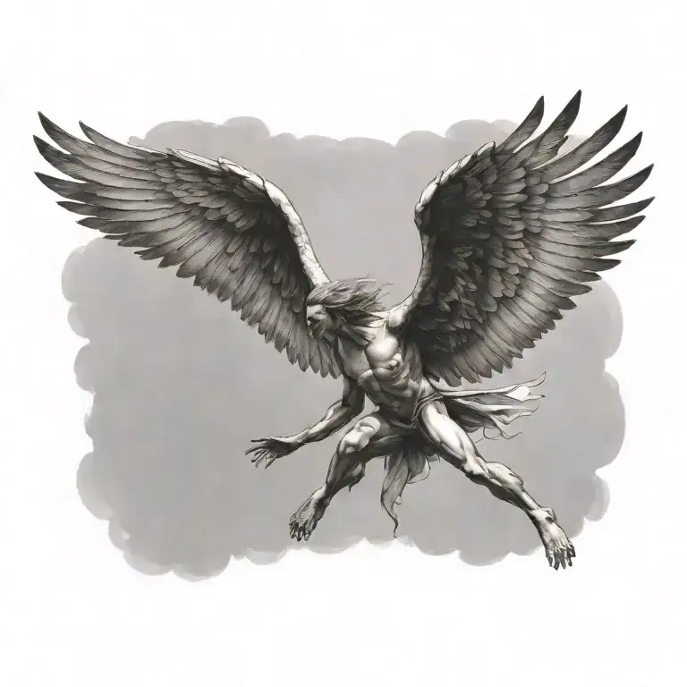 Icarus falling facing away tattoo design idea