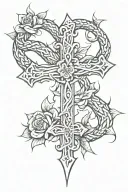 a 3D cross with a snake covered in rose thorns around it tattoo design idea