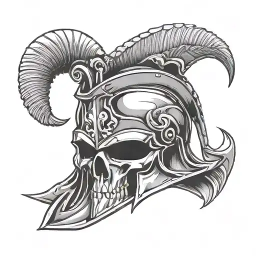 Spartan helmet and skull wearing tattoo design idea