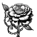 flower stem with chains surrounding the stem, chains held by a small padlock tattoo design idea