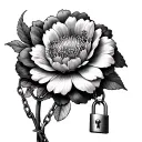 flower stem with chains surrounding the stem, chains held by a small padlock tattoo design idea