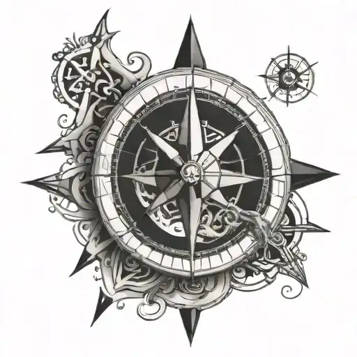 Left arm sleeve tattoo. Nautical compass, nautical star, Mahi, wahoo. tattoo design idea