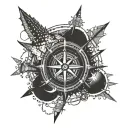 Left arm sleeve tattoo. Nautical compass, nautical star, Mahi, wahoo. tattoo design idea