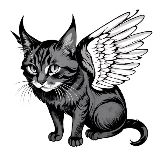 Cat Devil Coaters with wings tattoo design idea