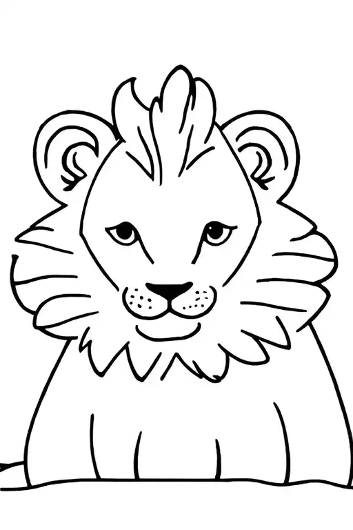 “Minimalist tattoo design of a baby lion cub with a calm, serene face. Fine line, black and grey, clean details, soft sh tattoo design idea
