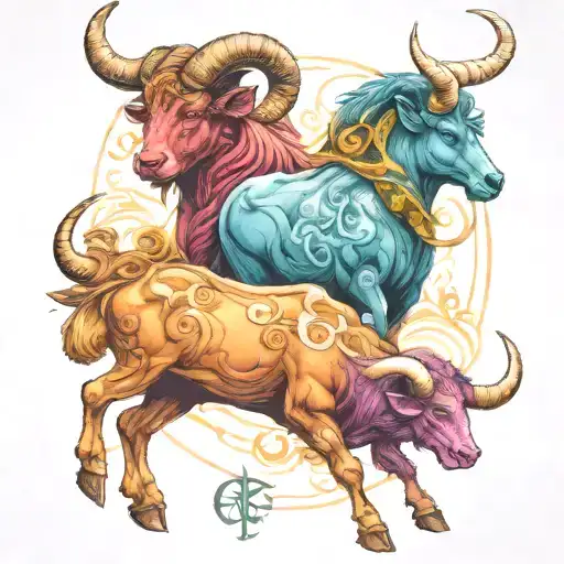 Taurus, Virgo Capricorn zodiac signs merged tattoo design idea
