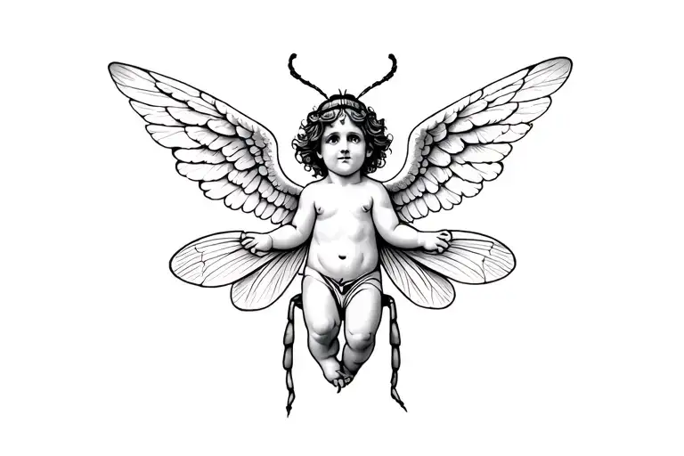 insect cherub angel tattoo design idea