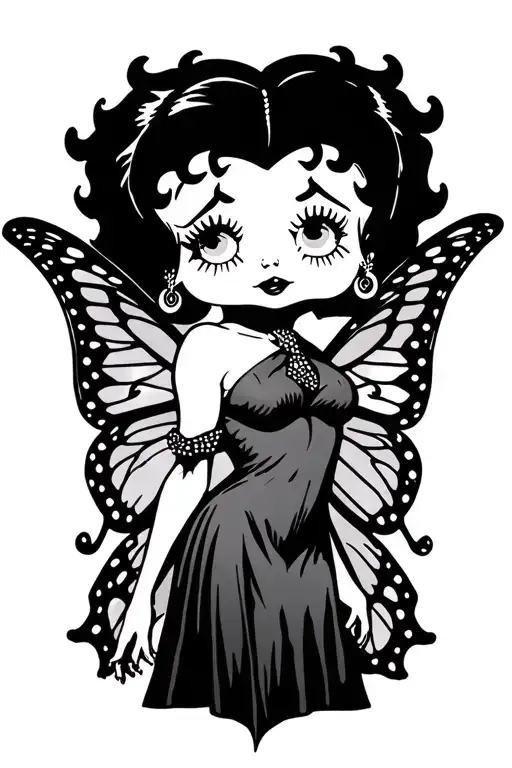 Betty Boop with butterfly wings tattoo design idea