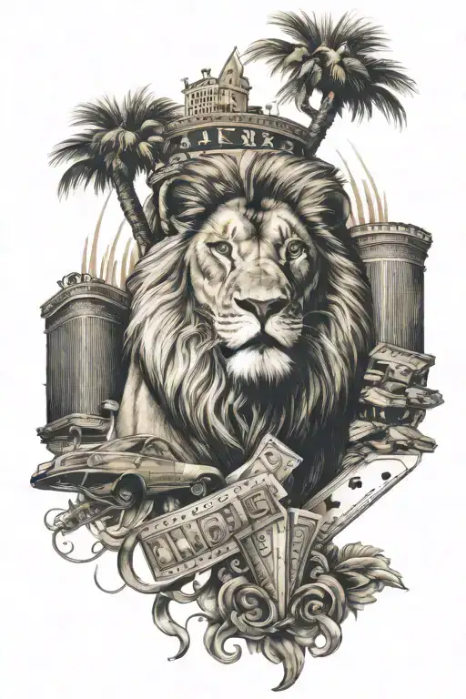 lion and Las Vegas casino  tattoo design idea