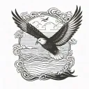Red tail tropic bird over sea waves and a volcanic island in the background tattoo design idea