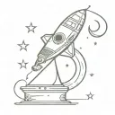 Galaxy Gramophone rocket ship, weird, stars, moon, cosmos, lightning bolt, rock'n'roll tattoo design idea