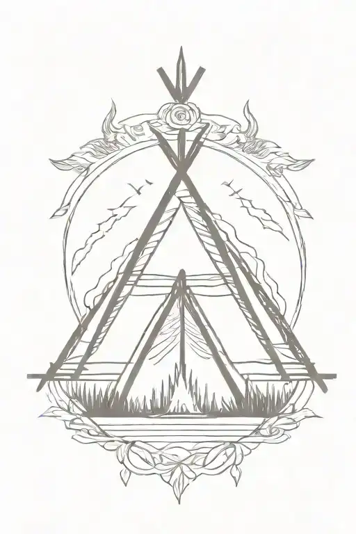 teepee, wild west, fire, rose tattoo design idea
