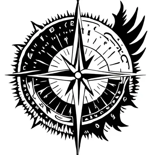 Nordic compass with phoenix rising sun in the background tattoo design idea