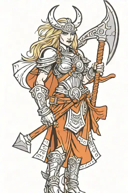 valkyrie warrior nordic woman holding axe tattoo design idea
