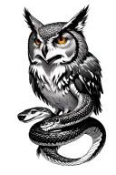 wolf owl and snake facing forward tattoo design idea