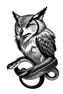 wolf owl and snake facing forward tattoo design idea