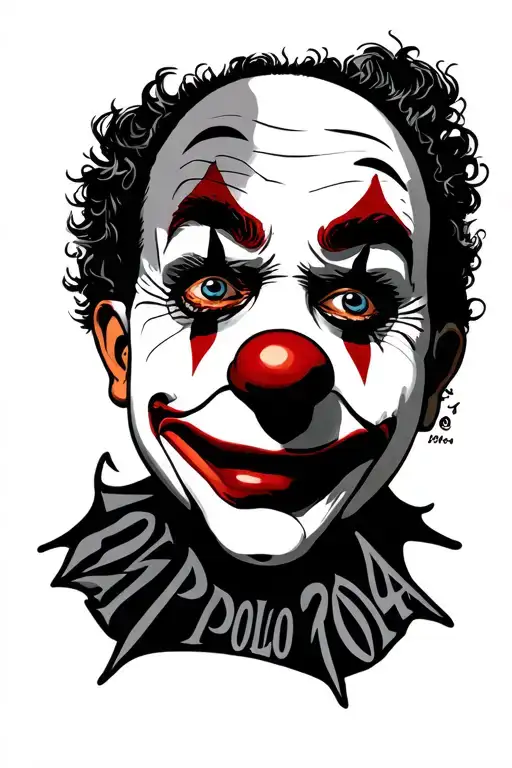 clown face with polo and 2004 written tattoo design idea