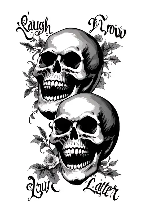 skulls laugh now cry later tattoo design idea