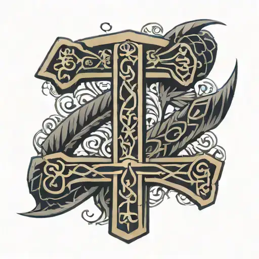 mjölnir and ankh symbol tattoo design idea