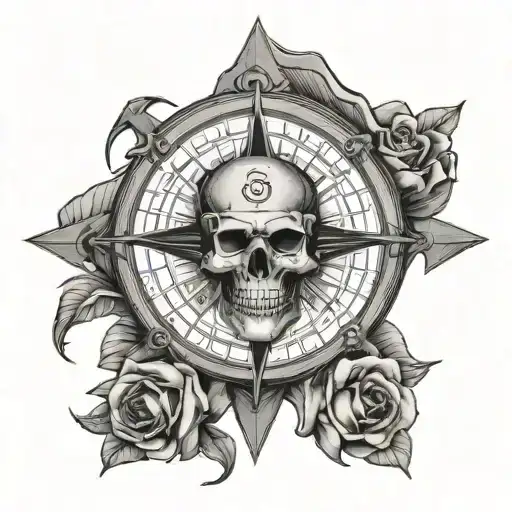 A compass with a skull as the center, representing the client's journey through life and the challenges faced as a truck driver tattoo design idea
