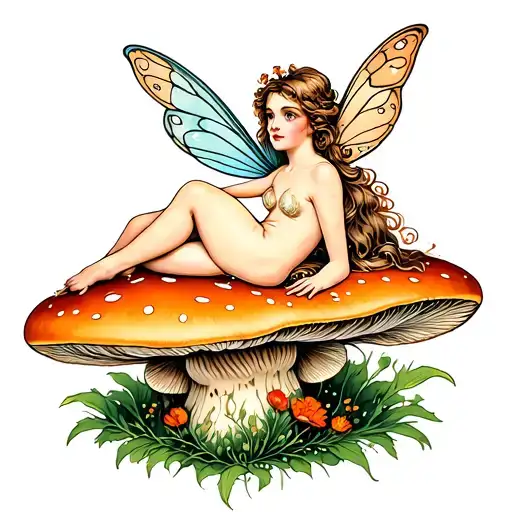 Fairy Lying On A Mushroom tattoo design idea
