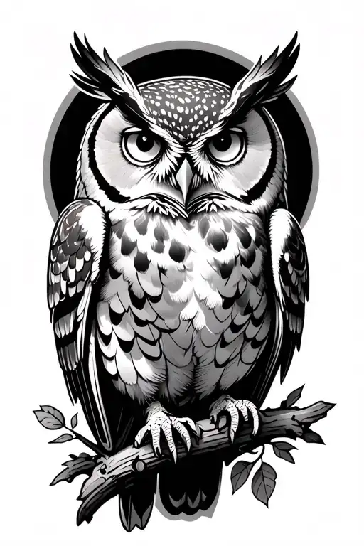owl perched on a branch with air force On the sleeve tattoo design idea