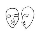 happy and sad mask facing eachothers tattoo design idea