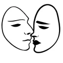 happy and sad mask facing eachothers tattoo design idea