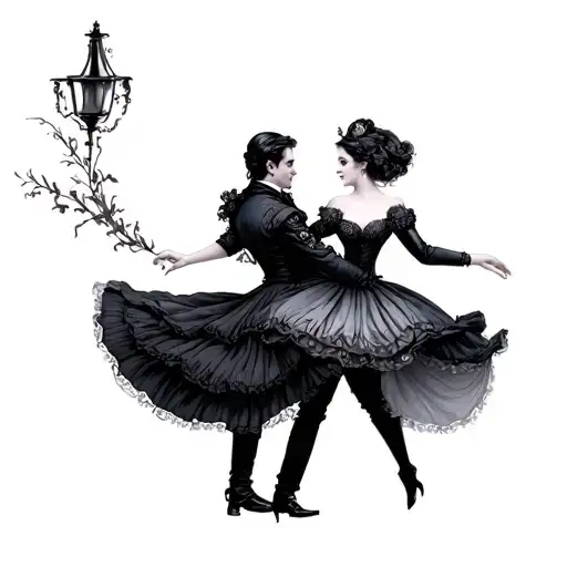 Victorian gothic couple dancing tattoo design idea