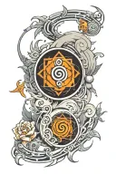 Combine elements from Naruto such as the Ambu sigil, cursemark, and yin and yang symbol into a unique and intricate design tattoo design idea