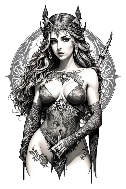 freya norse goddes sexy woman body tattoo design idea