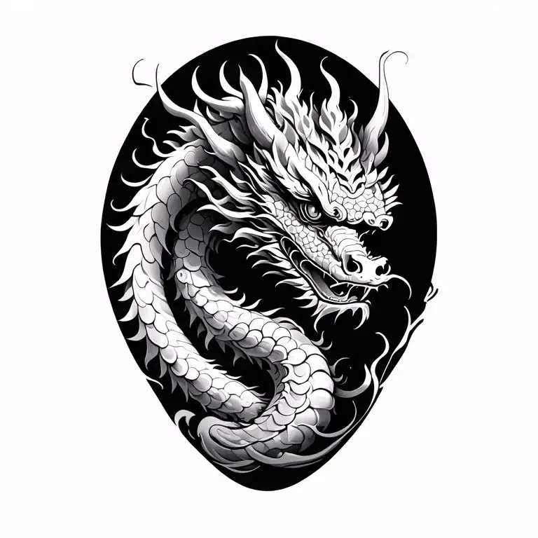 create chinese dragon tattoo paper-flat black and gray stipple shaded realism tattoo design idea