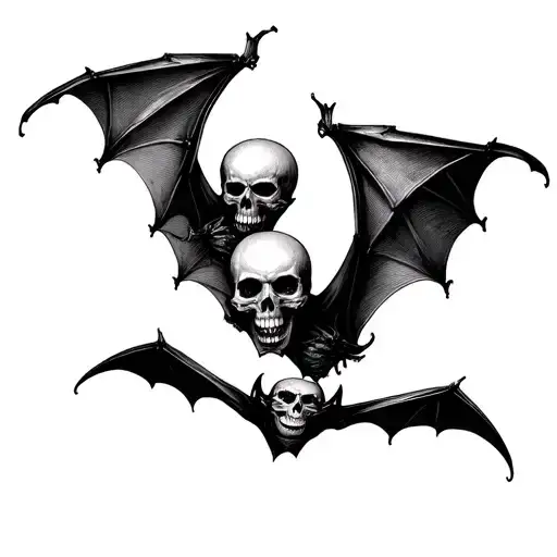 2 skulls and bats flying tattoo design idea