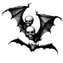 2 skulls and bats flying tattoo design idea
