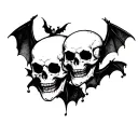 2 skulls and bats flying tattoo design idea