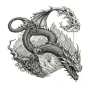 mountains trees dragons tattoo design idea